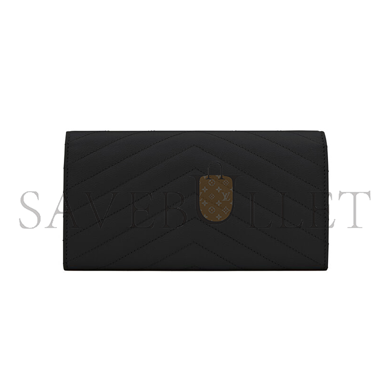 YSL CASSANDRE MATELASSÉ LARGE FLAP WALLET IN GRAIN DE POUDRE LEATHER 372264BOW081000 (19*11*3cm)
